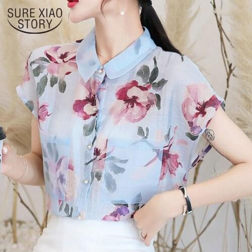 Summer Fashion Women Chiffon Blouses Casual Floral Women Chiffon Tops Turn-down Collar Short Sleeve Women Clothing Blusas 5101