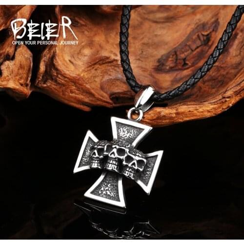 Stainless Steel cross skull Pendant Chain Necklace men Jewelry BP8-246