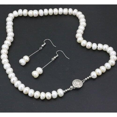 Natural Freshwater Pearl Round Abacus Beads Jewelry Set 9-10mm Necklace Earrings for Women Weddings Party Gifts 18inch B3453