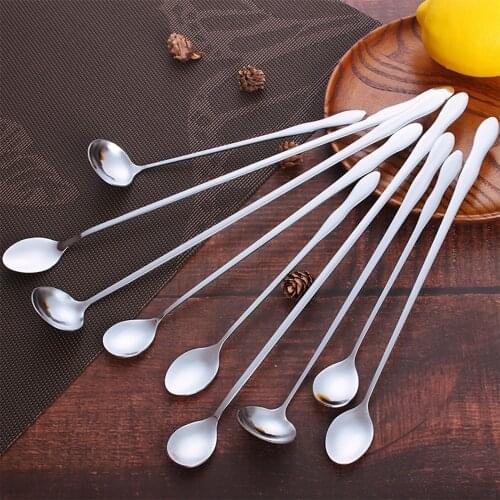Stainless Steel Spoons Teaspoons Coffee Long Handled Dessert Seasoning Stir Honey Milk Tea Ice Ladle Lengthen Multipurpose