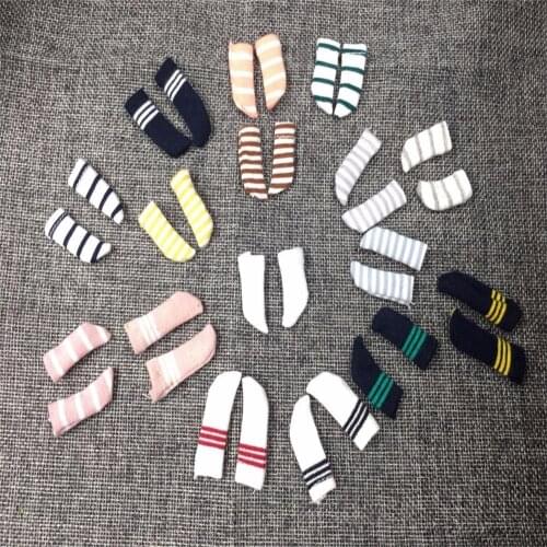 6 Pairs 4cm navy style Stripe Socks Cute Socks for ob11 1/12 bjd dolls accessories clothes for dolls