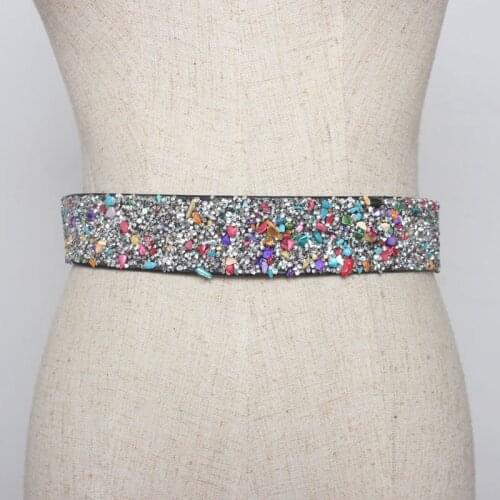 New Beautiful Rhinestones Crystal Womens wide Belt Girdle metal Button Elastic Band Dress bride Belts Elegant Waist Female