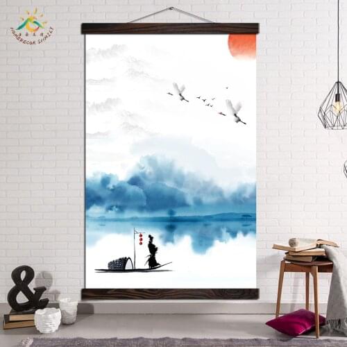 Posters and Prints Canvas Painting Abstract Wall Art Picture Decoration Home Japan Samurai Red Crowned Crane Landscape Pictures