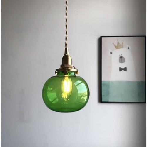 Retro Brass Glass Pendant Lights Creative Personality Bar Bedroom Bedside Pendant Lamp Kitchen Lights Hanging Mirror Lamp