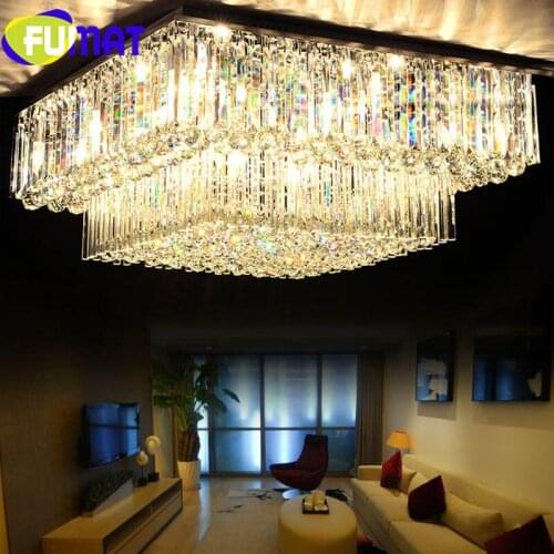FUMAT Crystal K9 Ceiling Lamps Square Stainless Steel Base Transparent Modern Style Hanging Light Fixture Suspension Luminaire