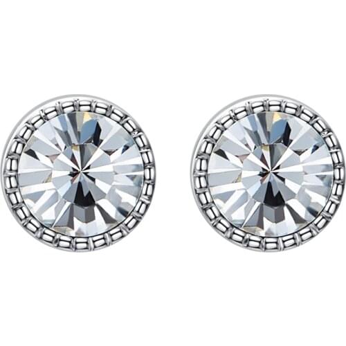 COCOM Silver Color Classic Simple Round Stud Earrings with Austrian Crystal Rhodium Plated New Fashion Wedding Jewelry Girl Gift