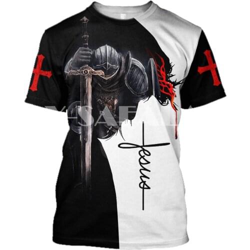 Christian Jesus Catholic Knight Lion Art Summer Fashion Men Women UnisexT shirt 3D PrintT shirts Unisex Harajuku Casual Tee Top2