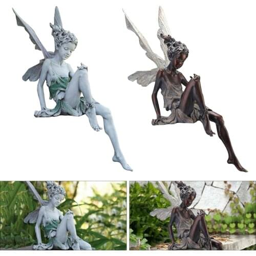 Garden Fairy Figurine Decoration Statue Sitting Faery 7'' Sculpture Decor