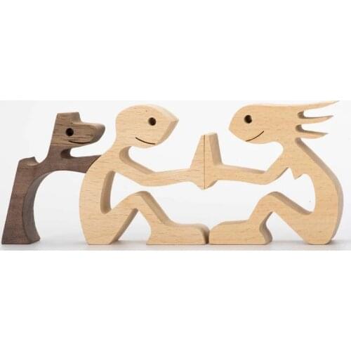 Puppy Family Wood Carving Ornaments Home Living Room Decoration Office Accessories Figurines for Interior Desk Statues