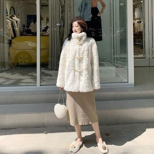 Girls Loose and Thickened Imitation Sheep Fur Coat Debutante Winter Joker Short Korean Version of Young Fashion Office Lady Coat