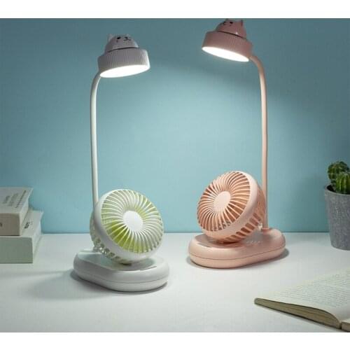 M2EE USB Desk Fan w/ USB Reading Lamp 360° Rotatable Table Lamp w/ Desktop Fan 2000mAh Battery Low Noise for Office Travel