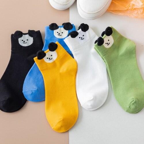 Womens Spring Summer Solid Color Casual Style Three-dimensional Cute Bear Ear Cotton Socks College Sailboat Socks Wholesale