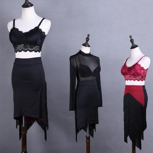2020 Summer Dance Clothes Women Latin Tops/Skirt Sexy Lace Vest Bra Tassel Skirt Rumba Tap Dance Performance Costume Wear BI901