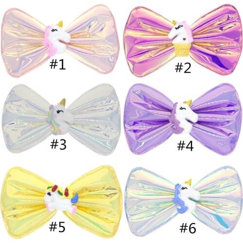 10pcs/lot ,9*6cm Shiny bow hair clips Colorful unicorn bow clip hot sale hair fashion accessories