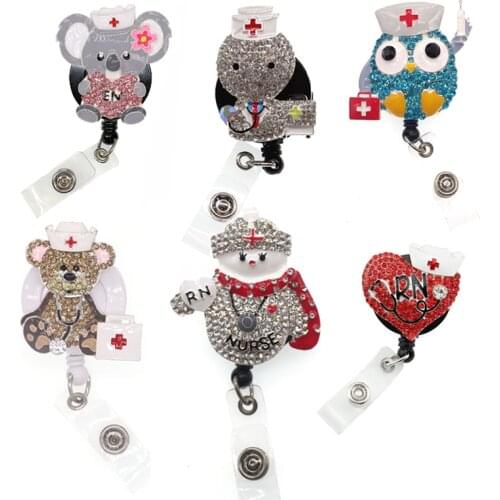 10pcs Animal RN Nurse Card badge Holder Retractable Doctor Medical For Gifts Badge Pull Reel