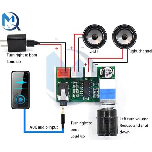 2*3W Digital Power Amplifier Board PAM8403 USB 5V Power Supply AUX Input Output Volume Control Speaker Amplifier Module