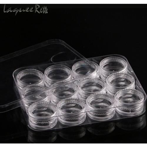 12 Empty Pots Bottle Acrylic Nail Art Box Case Portable Storage Container Nail Art Rhinestone Decoration Medicine Pill Boxes
