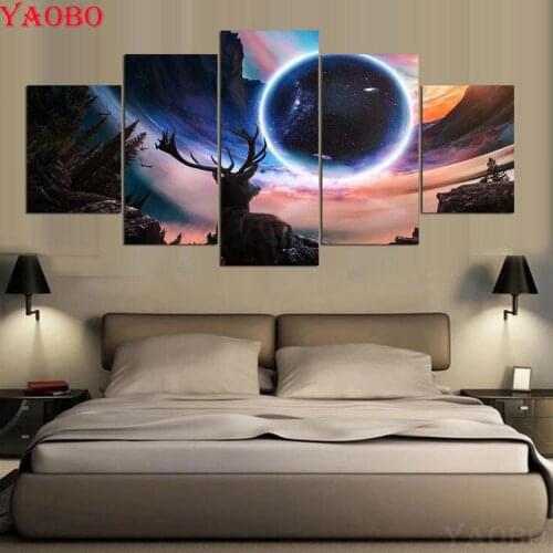 Full Square Round Diamond Mosaic 5D DIY Diamond Painting 5 pcs "Moon And Deer" Landscape 3D Rhinestone Embroidery Cross Stitch