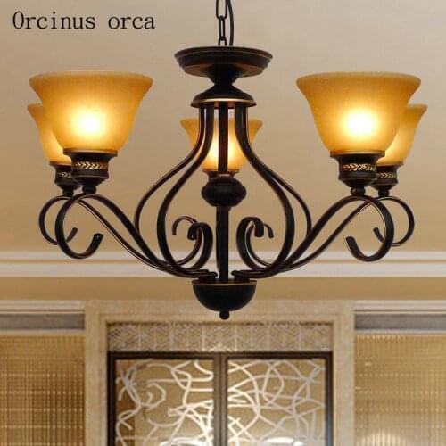American Antique Iron Chandelier living room bedroom lamp European classical design simple glass chandelier free shipping