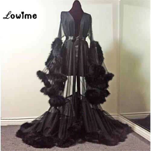 Arabic Women Evening Gown Feather Prom Dresses Robe De Soiree With Long Sleeves Illusion Moroccan Kaftan Party Dress Vestidos