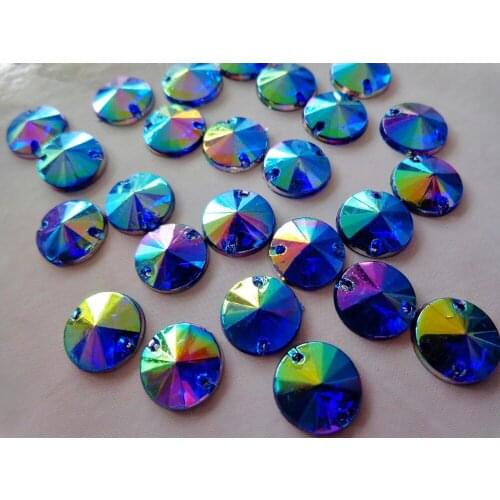 Free shipping round 10mm Flat bottomed Acryl crystal darkblue AB colour sew on rhinestones gemstones for dress 200pcs/lot
