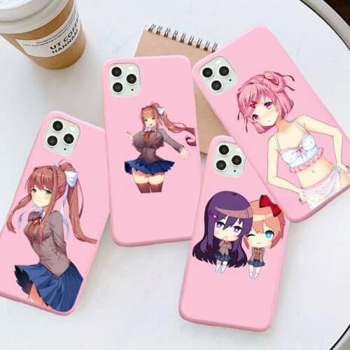 Doki Doki Literature Club Phone Case Pink Candy Color for iPhone 6 7 8 11 12 s mini pro X XS XR MAX Plus