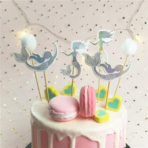 Happy Birthday Cake Topper Mermaid Party Cupcake Toppers Kids Baby Shower Girl Birthday Party Cake Decoration Supplies ww42
