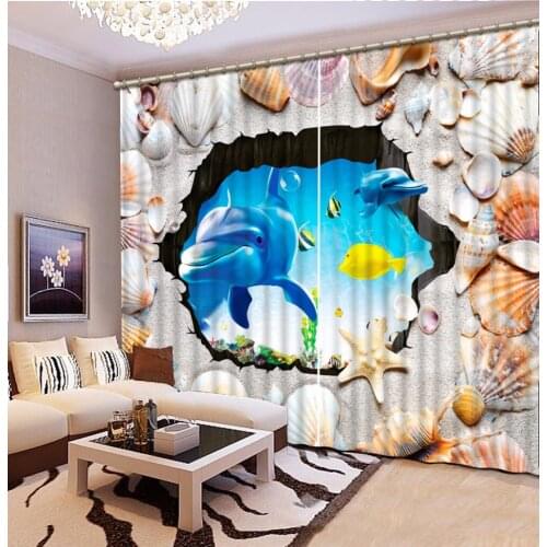 Home Bedroom Decoration Fashion Customized 3D Curtain Shells, Dolphins Curtains For Bedroom Blackout Shade Window Curtains