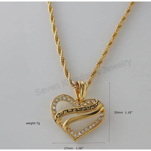 Foromance- YELLOW GOLD GP EP OVERLAY COATED 24" ROPE NECKLACE& BLACK ENAMELED CZ STONE IN HEART SHAPE PENDANT