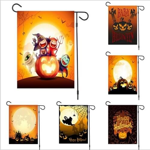 Halloween Garden Flag Creepy Moon Ghost Pumpkin Garden Flag Burlap Yard Flag Linen Multicolor Halloween Festival Decorations