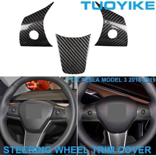 LHD RHD Car Styling Real Carbon Fiber Central Steering Wheel Trim Cover Decorative Decal Sticker For Tesla MODEL3 2018-19