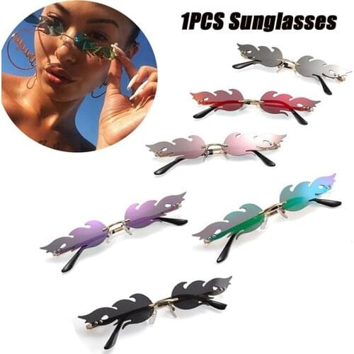 Cool Fire Flame Zonnebril Vrouwen Mannen Merk Ontwerp Randloze Wave Eyewear Luxe Trending Smalle Zonnebril Streetwear