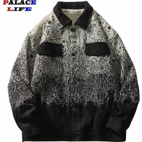 Japanese Streetwear Jacket Men Vintage Retro Streak Gradient Jacket Coat 2021 Men Harajuku Cotton Casual Autumn Couple Outwear