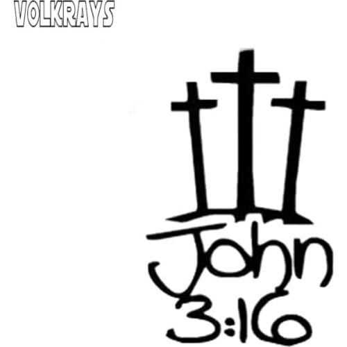Volkrays Fashion Car Sticker 3 Crosses with John 3:16 Christian Jesus Accessories Reflective Vinyl Decal Black Sliver,11cm*6cm