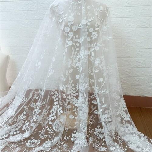 2020 New Lace Fabric Off white Tulle Mesh Embroidery Lace Fabric DIY sewing dress cloth lace fabric