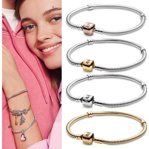 New 925 Silver Classic Button Snake Bone Pan Fashion Bracelet Suitable For Womens Wedding Gift