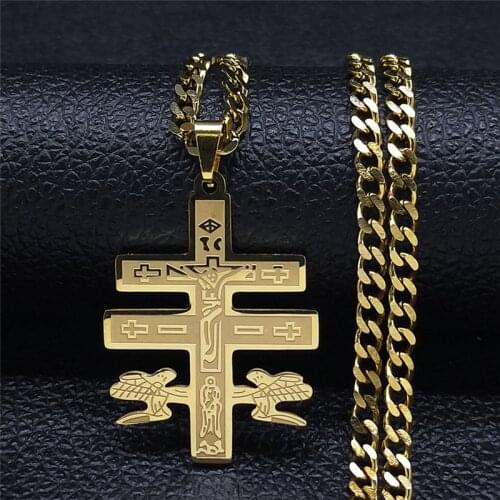 2021 Stainless Steel Cross Statement Necklace Women/Men Gold Color Necklace Chain Jewelry acero inoxidable joyeria NXHLY4S05