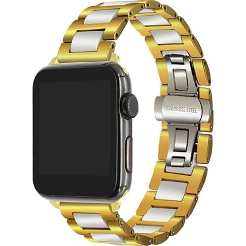Ceramics+Stainless steel Straps for Apple Watch Band 44mm 40mm 42mm 38mm Link Bracelet belt iwatch Series 6 se 5 4 3 2 watchband