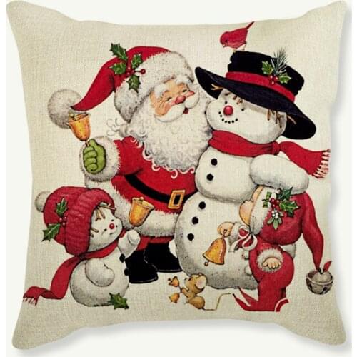 Santa Claus Snowman Christmas Pillows For Indoor Decoration Father Santa Cute Bear Snowman Print Sofa Cushion Cover Car Pillow