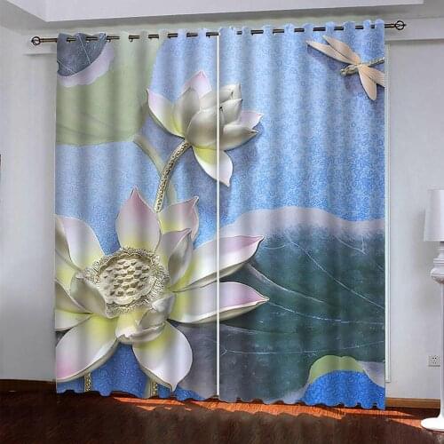 Blue blackout curtains louts 3d curtains Thick shading soundproof windproof curtain
