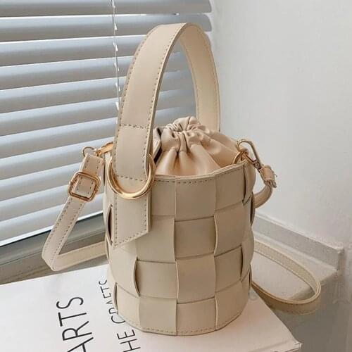 Woven Tote Bucket Bag PU Leather Crossbody Bags For Women 2021 Simple Ladies Brand Trend Travel Shoulder Handbags And Purses