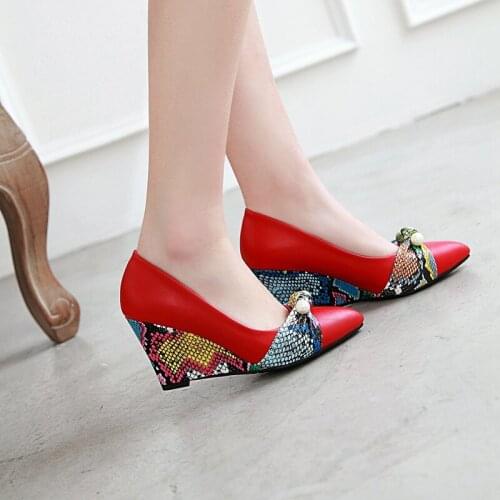 Fashion elegant shallow mouth office pointed wedge with ladies spring and summer thick-soled high heels ladies wedding Shoes