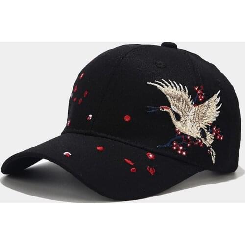 2021 New Fashion Ethnic Crane Embroidery Ladies Caps Trend Summer Outdoor Leisure Sports Cap Cotton Baseball Cap