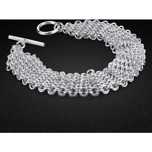 Ethnic Style Womens 925 Silver Bracelet 25MM Wide Braided Silver Chain Chic Jewelry Accessories Birthday Gift