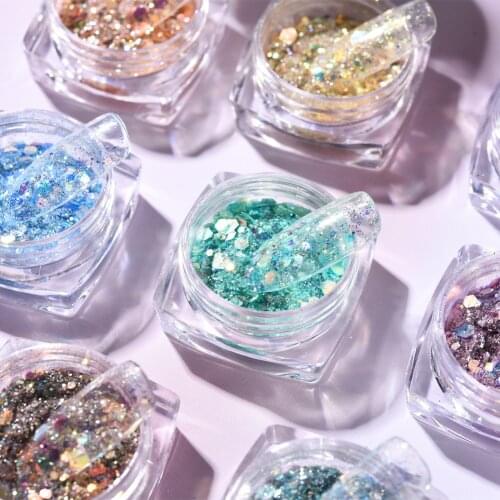 1g/Jar Holo Nail Art Glitter Powder Sequins, 12Colors Hexagonal Flakes Paillette Shiny Pigment for Manicure Decoration Tips#PT05