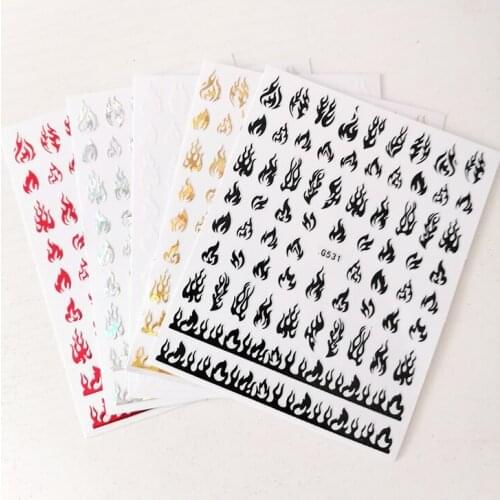 Black and white gold and silver fire shape nail stickers art design decoration accessories tool decal stickers 10pcs