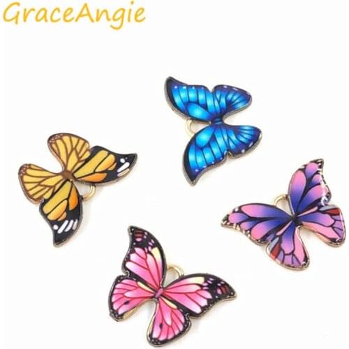 10pcs Alloy Animal charms necklace Enamel Gold Butterfly Pendant Charm Women DIY Jewelry Making Bracelet Crafts Necklace 22*16mm