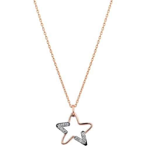 14k Gold Natural Diamond Star Necklace PKLY073