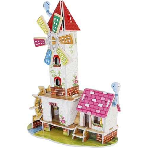 3D Puzzle Diy Building Construction Toys Card Model Building Sets Safe Foam Pink Water Tower Windmill Lovely Room Toys for Girl