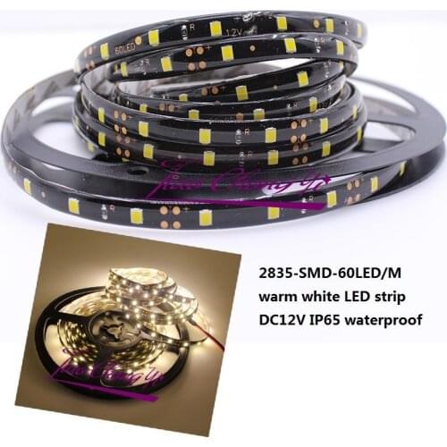 5M 2835 300Leds warm white Flexible LED Strip 12V Black PCB IP65 waterproof